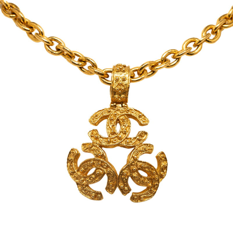 Top Quality Chanel Vintage Triple CC Logo Long Necklace Gold Plated Women's