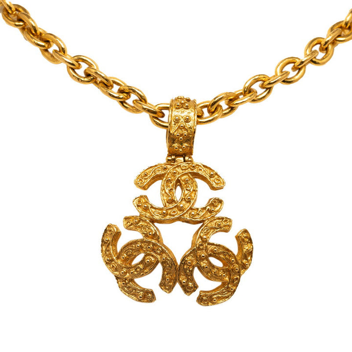 Top Quality Chanel Vintage Triple CC Logo Long Necklace Gold Plated Women's