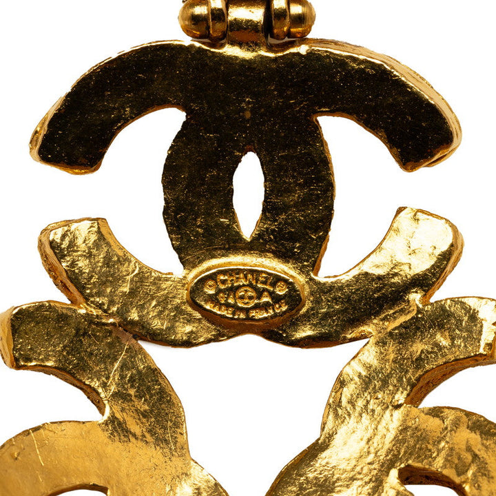 Top Quality Chanel Vintage Triple CC Logo Long Necklace Gold Plated Women's