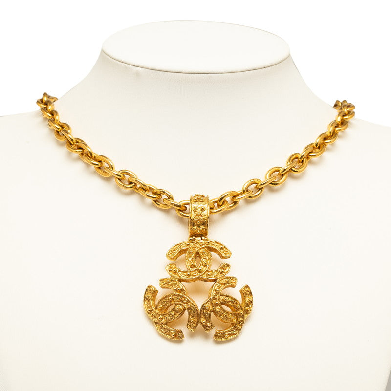 Top Quality Chanel Vintage Triple CC Logo Long Necklace Gold Plated Women's