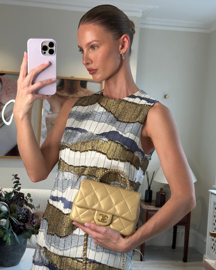 *CURRENT COLLECTION* Top Quality Chanel Metallic Gold Mini Top Handle Bag in Calfskin Leather with Gold Hardware and Clear Perspex Handle Detail