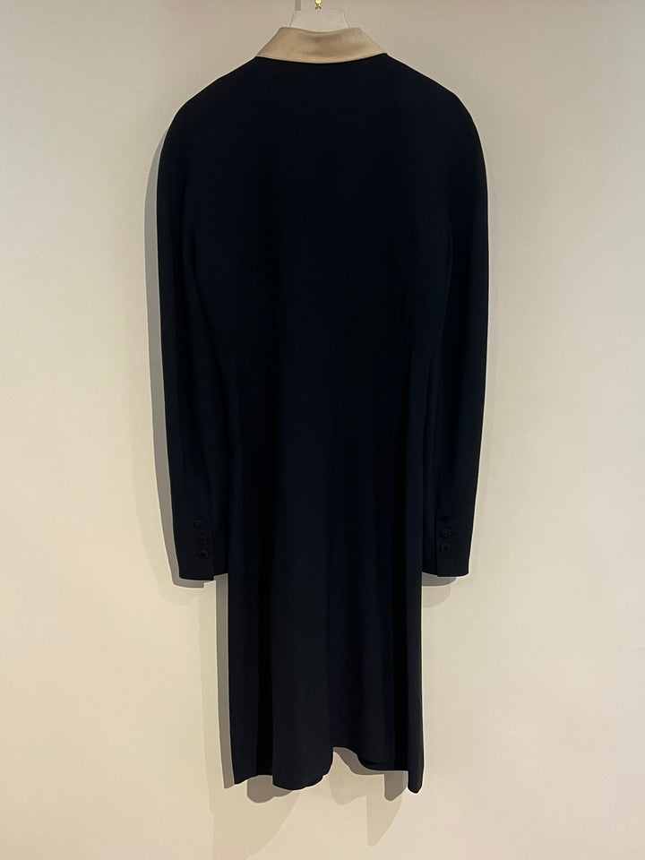 *VINTAGE* Top Quality Chanel 97/A Navy Long Sleeve Midi Dress with Detachable Collar Detail FR "Petit" (UK 12)