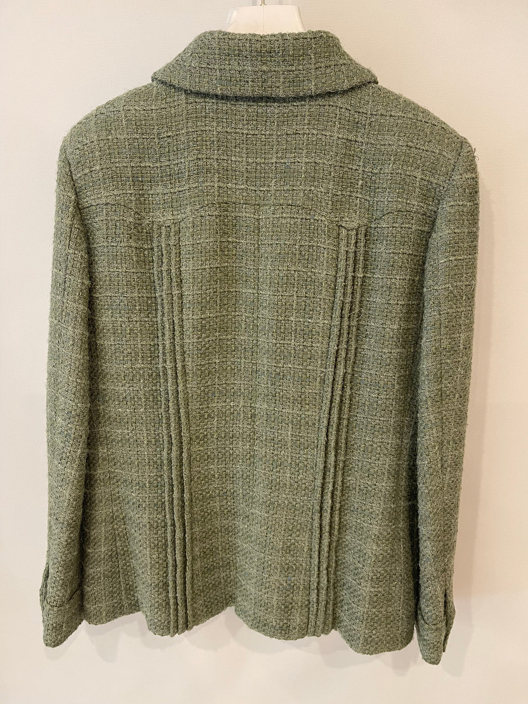 Top Quality Chanel Pistachio Green Tweed Jacket with CC Silver Split Button Detail Size FR 44 (UK 12)