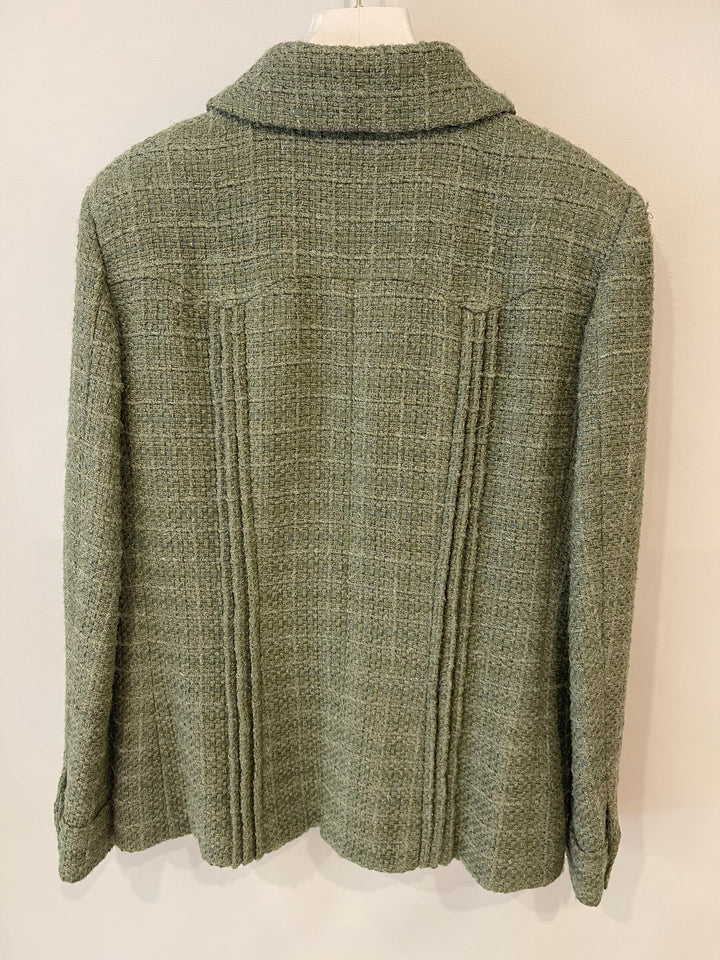 Top Quality Chanel Pistachio Green Tweed Jacket with CC Silver Split Button Detail Size FR 44 (UK 12)