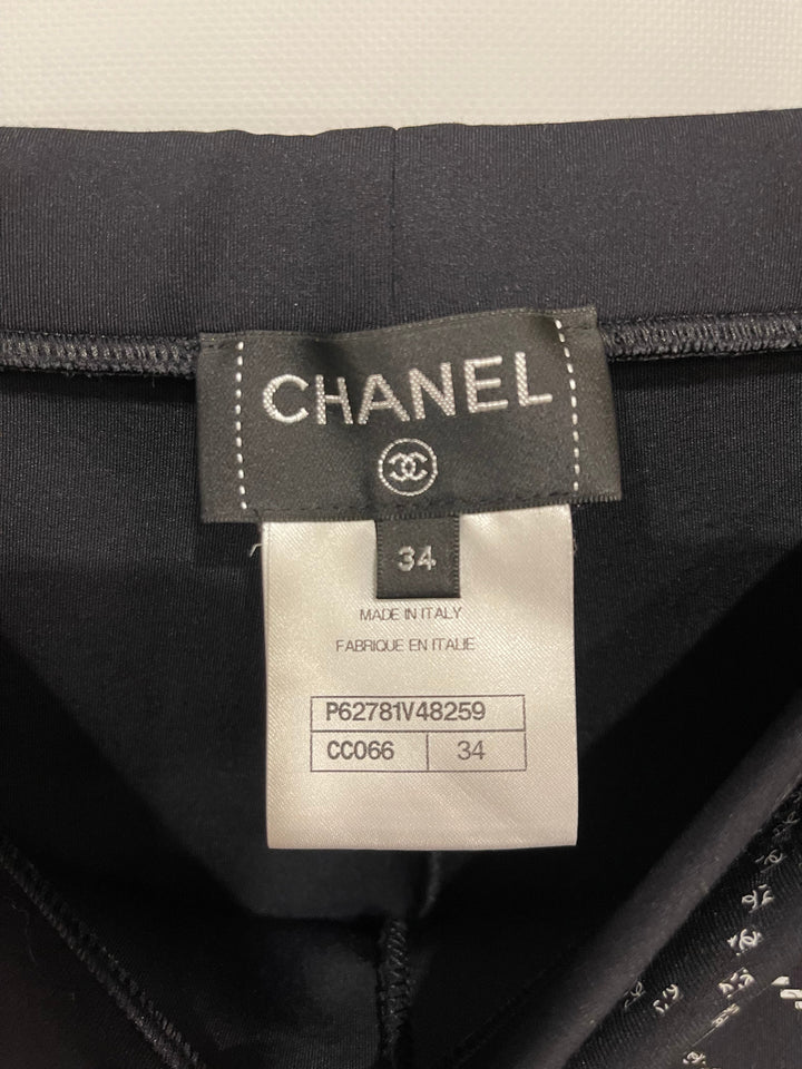 Top Quality Chanel Black Leggings with Silver Quilted Details Size FR 34 (UK 6)