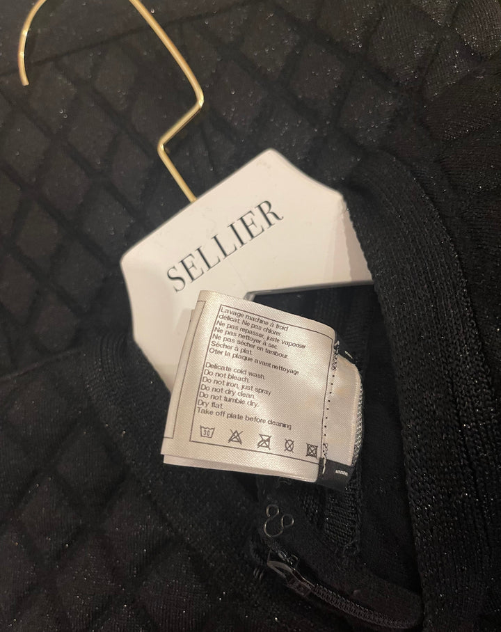 Top Quality Chanel Black Padded Shimmery Short Sleeve Bodycon Mini Dress with CC Logo Detail Size FR 40 (UK 12)