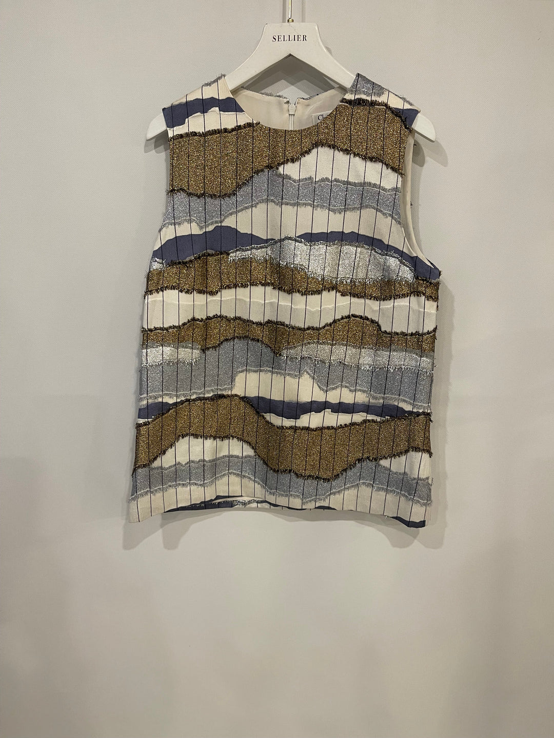 Christian Top quality Dior White, Silver and Gold Metallic Striped Vest Top and Mini Skirt Set Size FR 38/40 (UK 10/12)