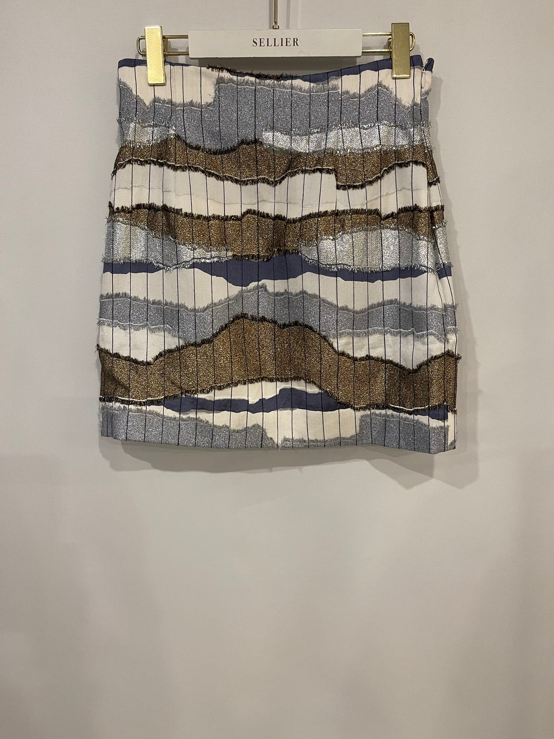 Christian Top quality Dior White, Silver and Gold Metallic Striped Vest Top and Mini Skirt Set Size FR 38/40 (UK 10/12)