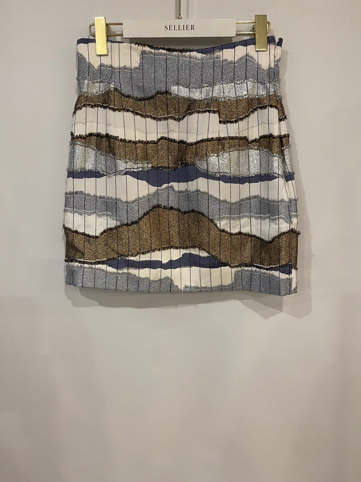 Christian Top quality Dior White, Silver and Gold Metallic Striped Vest Top and Mini Skirt Set Size FR 38/40 (UK 10/12)