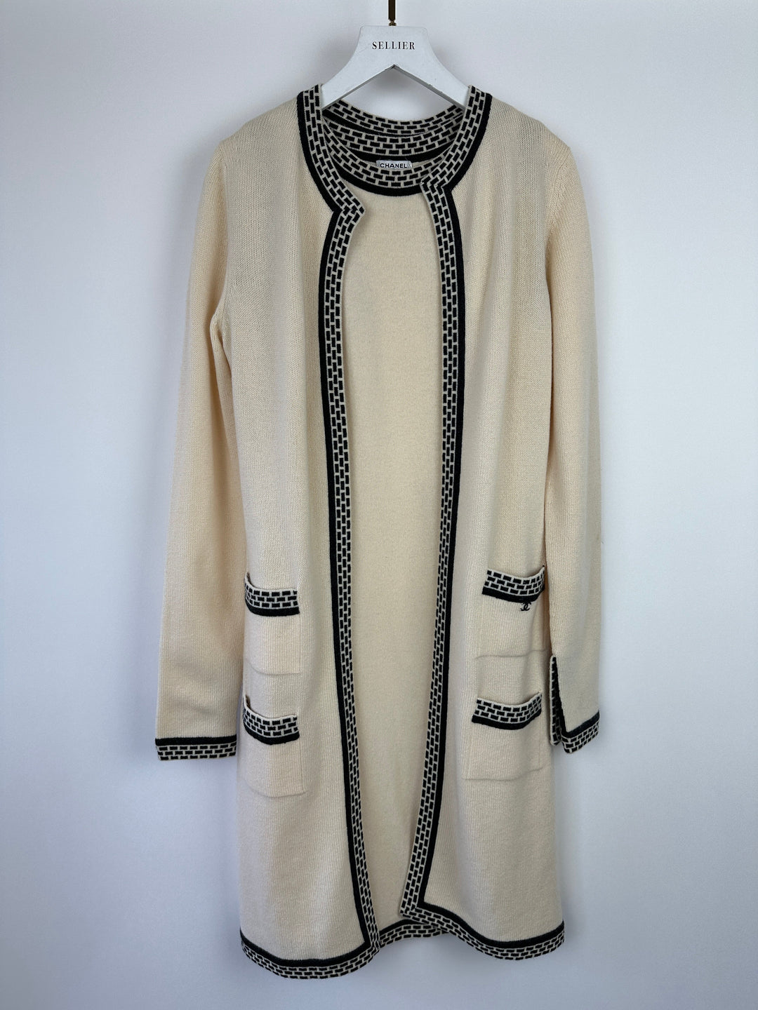 Top Quality Chanel 04A Cashmere Midi Dress and Longline igan Set With Grey Trim Detail FR 36 (UK 8)