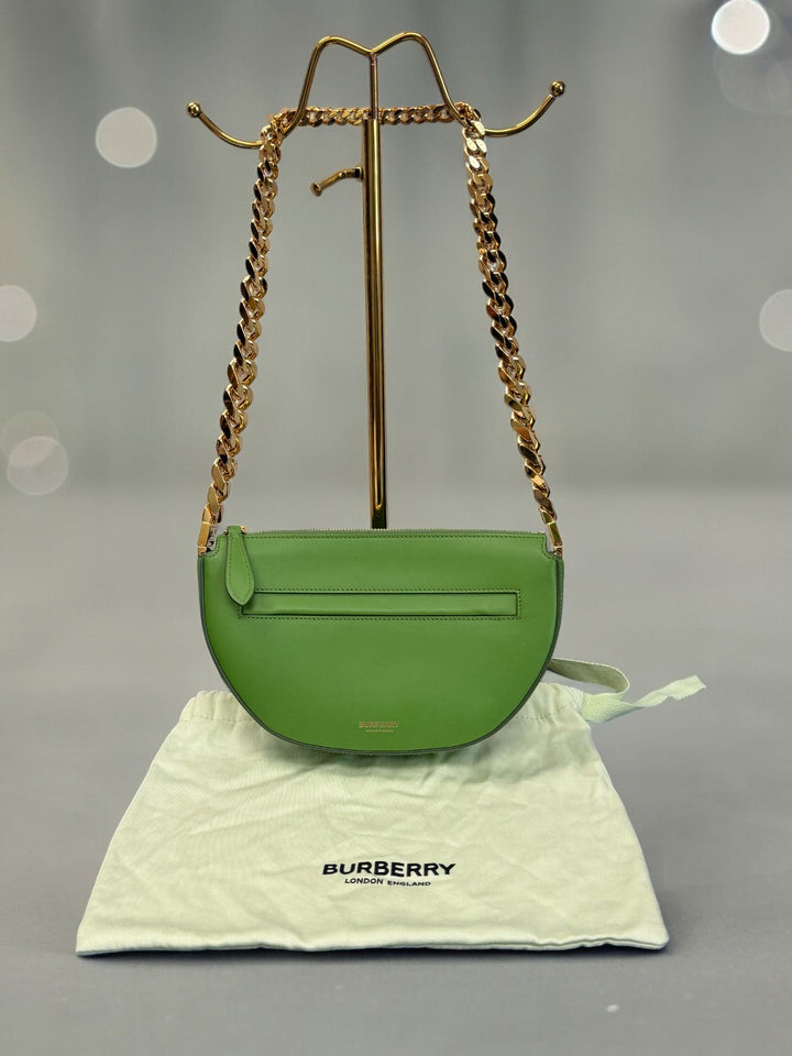 Burberry Green Olympia Zip Leather Chain Shoulder Bag