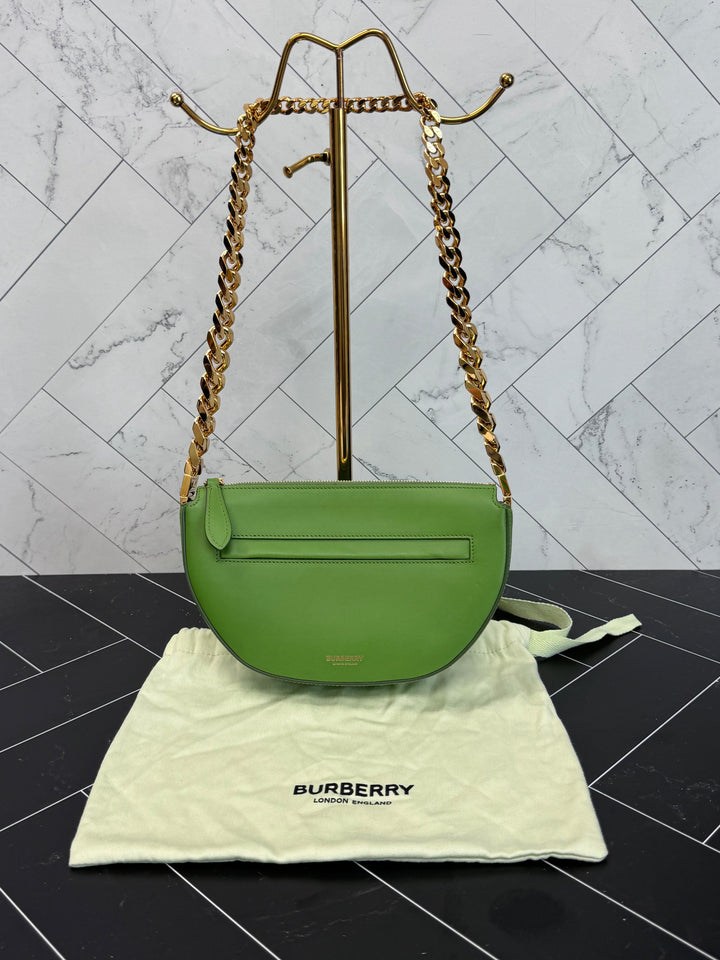 Burberry Green Olympia Zip Leather Chain Shoulder Bag