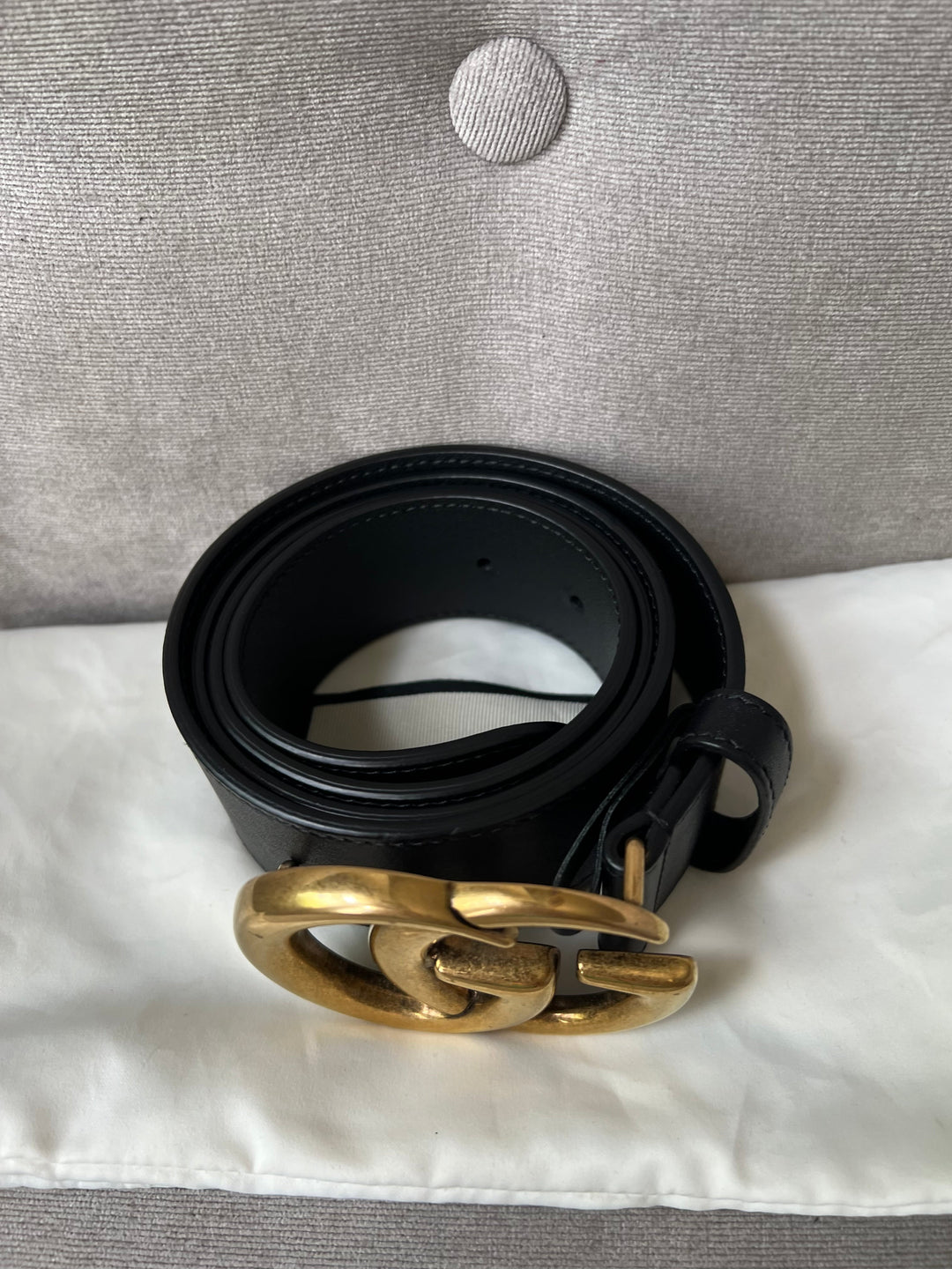 Gucci GG 2015 Re edition Marmont Black Wide Leather Belt with Gold Buckle (RRP £380)