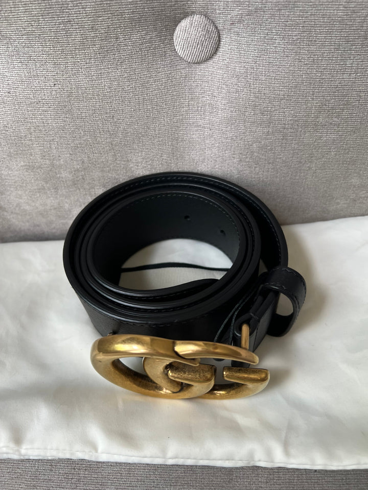 Gucci GG 2015 Re edition Marmont Black Wide Leather Belt with Gold Buckle (RRP £380)