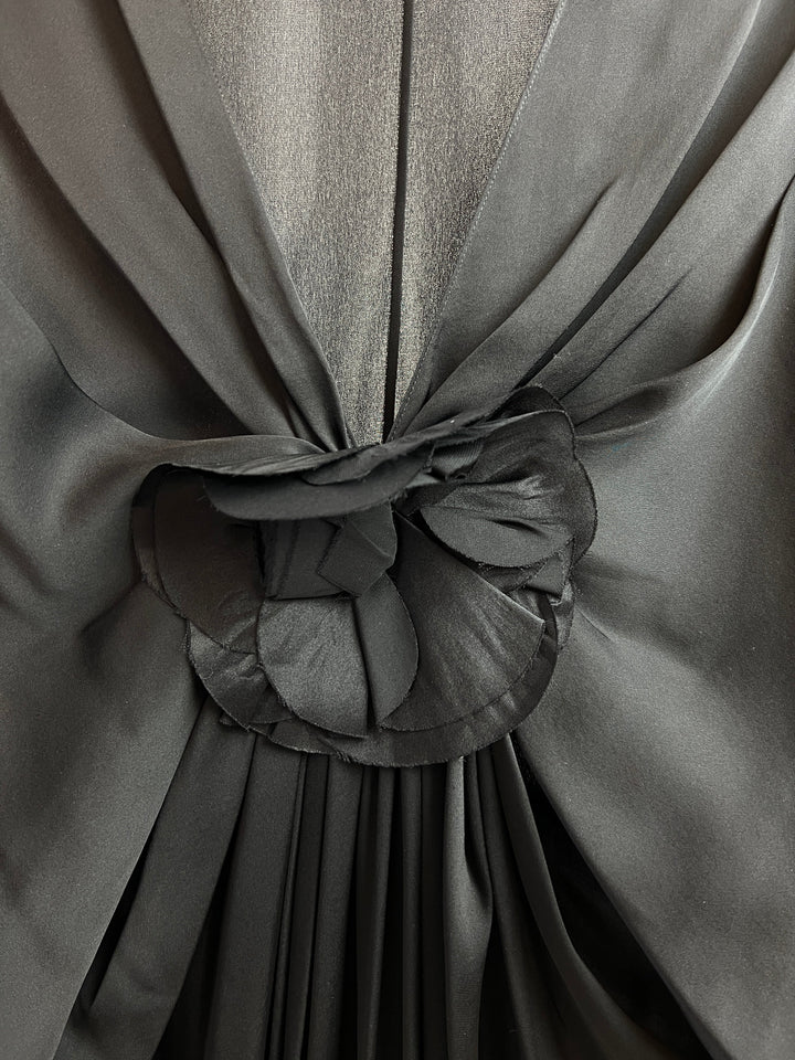 Saint Laurent Black Maxi Gown with Rose - Appliqué Detail FR 38 (UK 10)