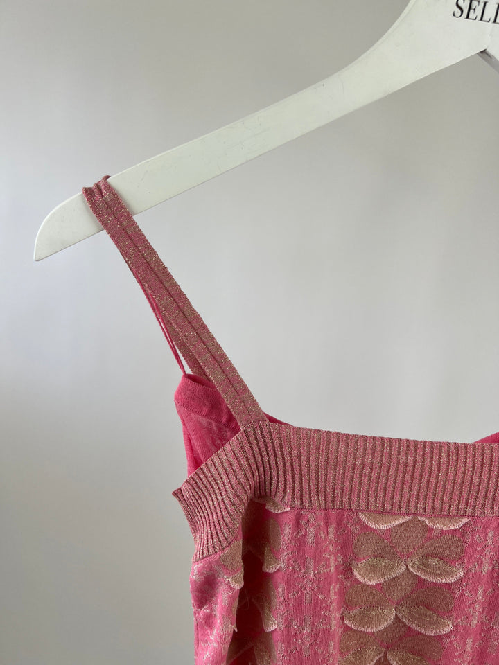 Chanel Pink, Gold Metallic Sleeveless Mini Dress with Frill Detail Size FR 34 (UK 6)