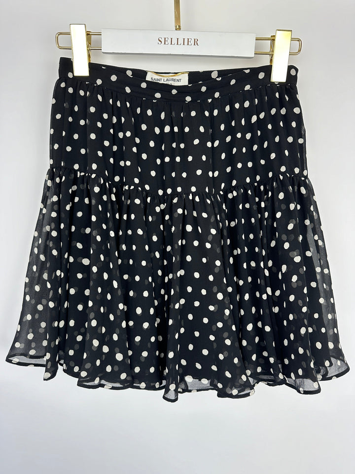 Saint Laurent Black & White Polkadot Silk Mini Skirt Size FR 36 (UK 8)