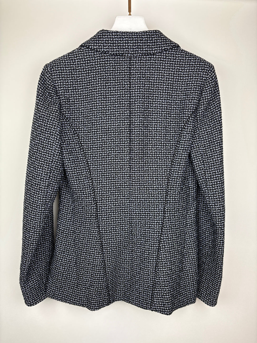 Top Quality Chanel Black & Grey Metallic Tweed Curved Hem Jacket with Ruthenium CC Button Detail FR 36 (UK 8)
