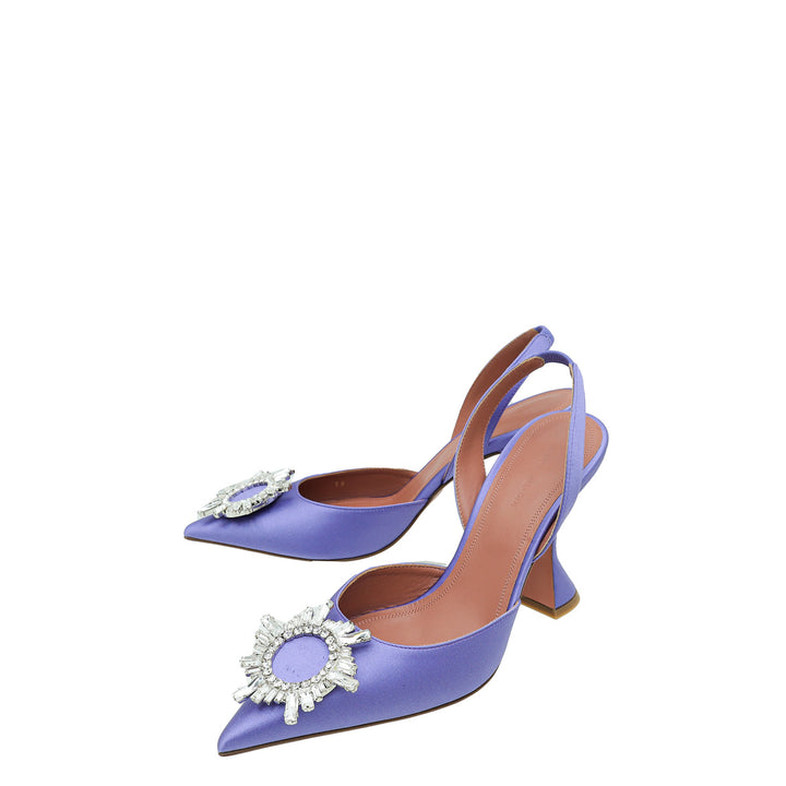 Amina Muaddi Lilac Begum Crystal Satin Slingback 38