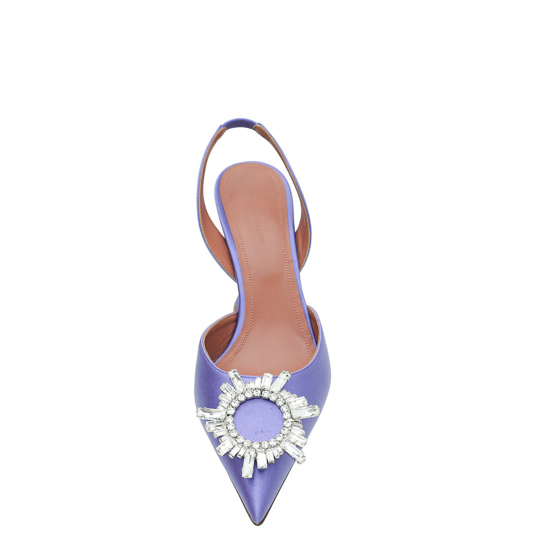 Amina Muaddi Lilac Begum Crystal Satin Slingback 38