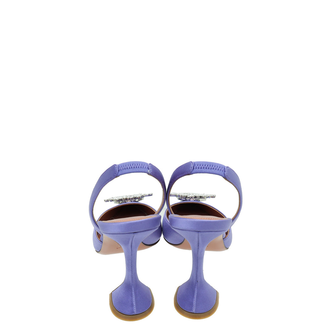 Amina Muaddi Lilac Begum Crystal Satin Slingback 38