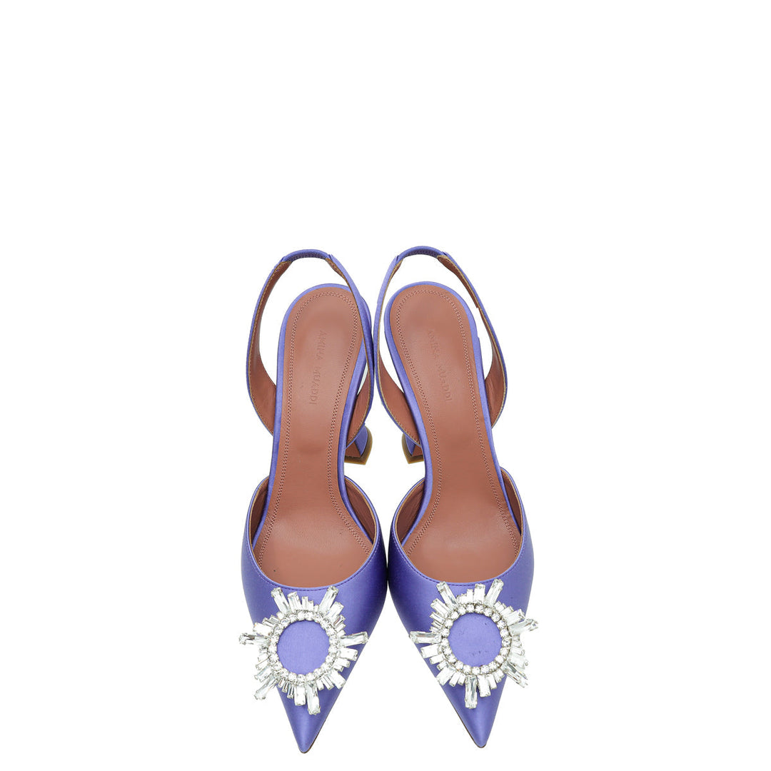 Amina Muaddi Lilac Begum Crystal Satin Slingback 38