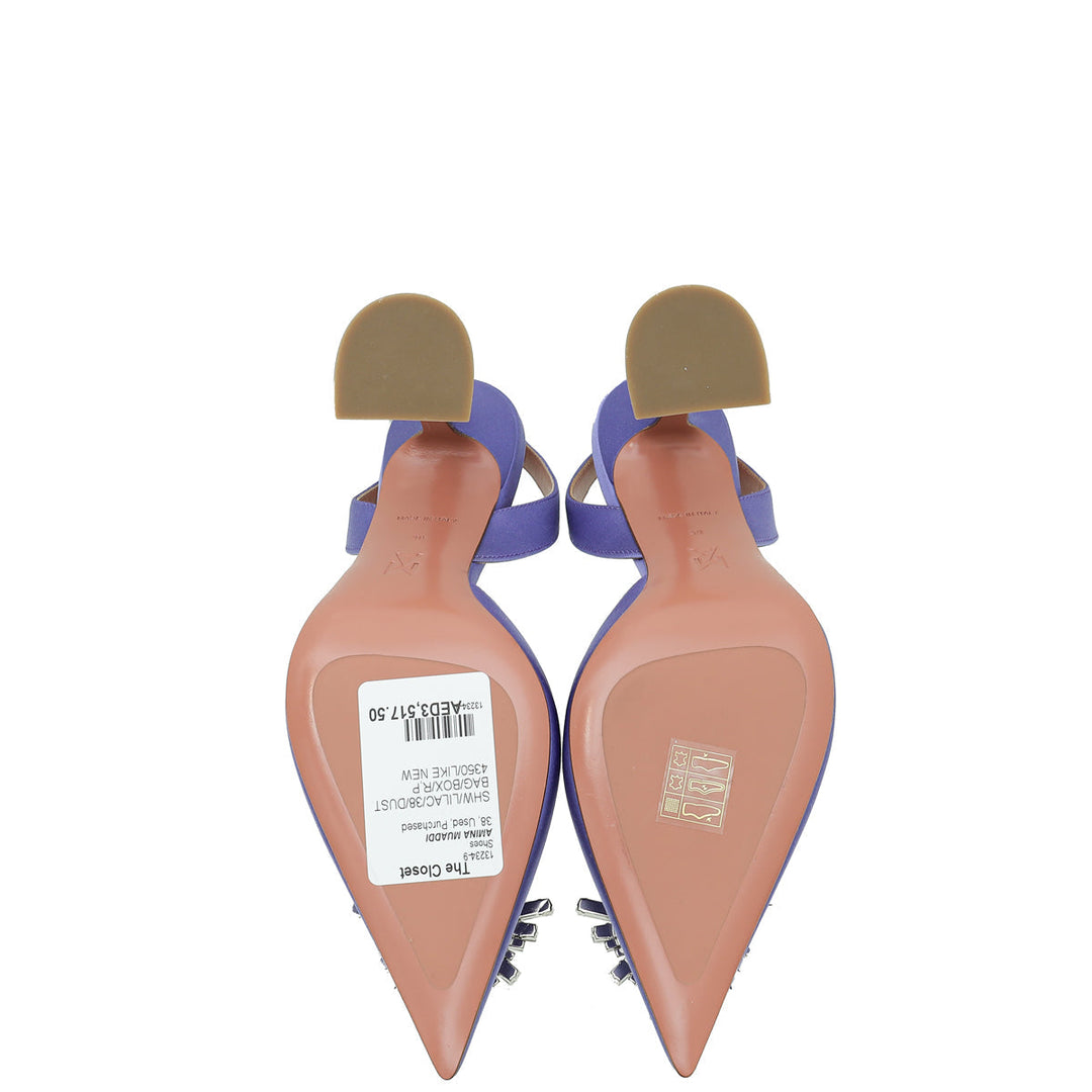 Amina Muaddi Lilac Begum Crystal Satin Slingback 38