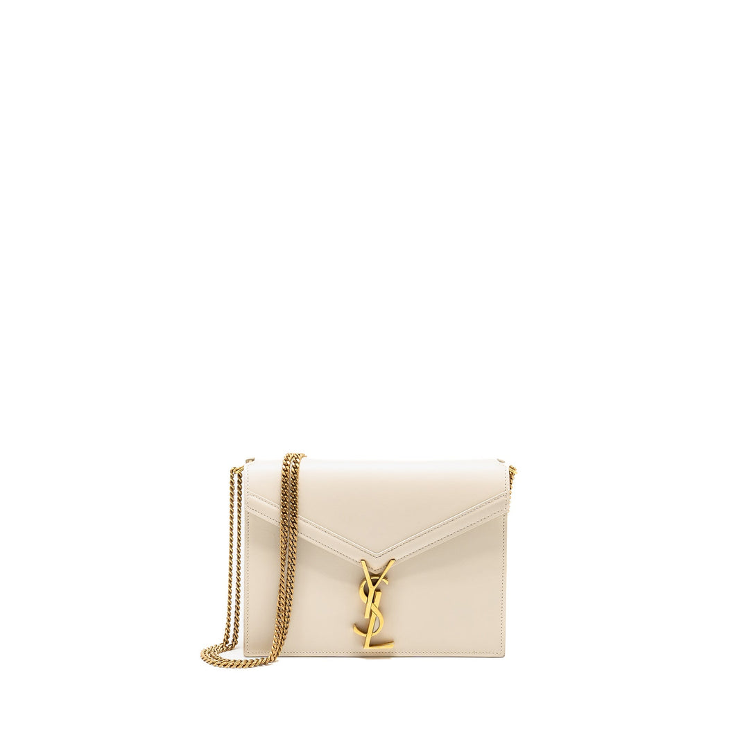 Saint Laurent/YSL Cassandra Chain Wallet Calfskin White GHW
