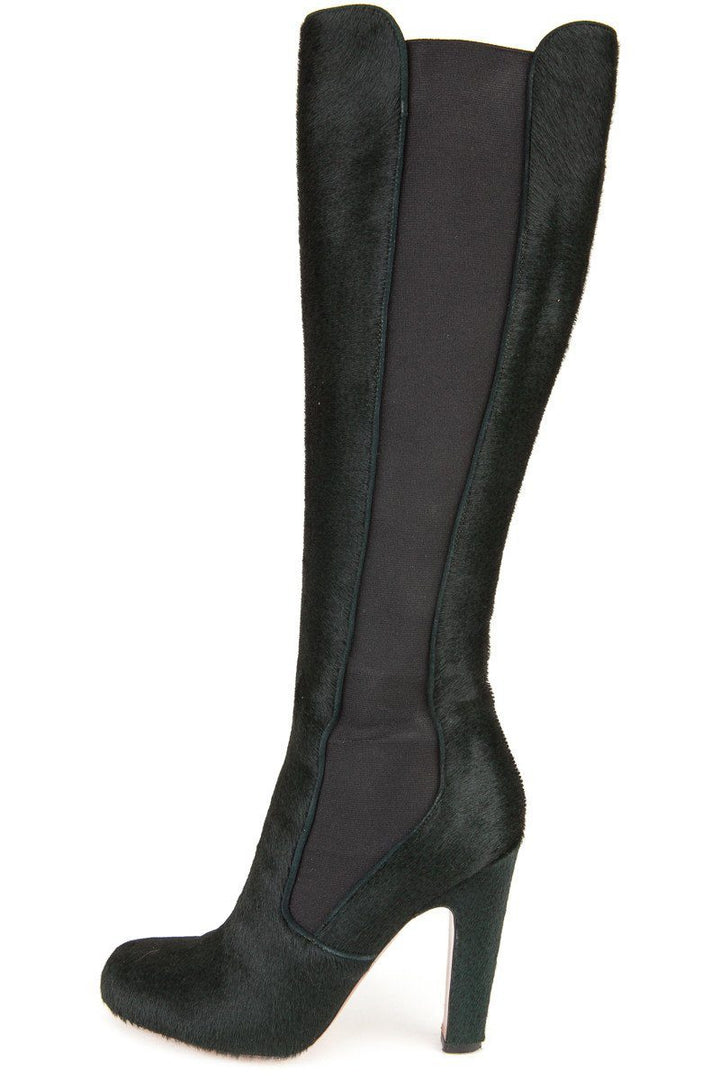 Alaïa 38 Dark Green Pony Hair Knee High Boots