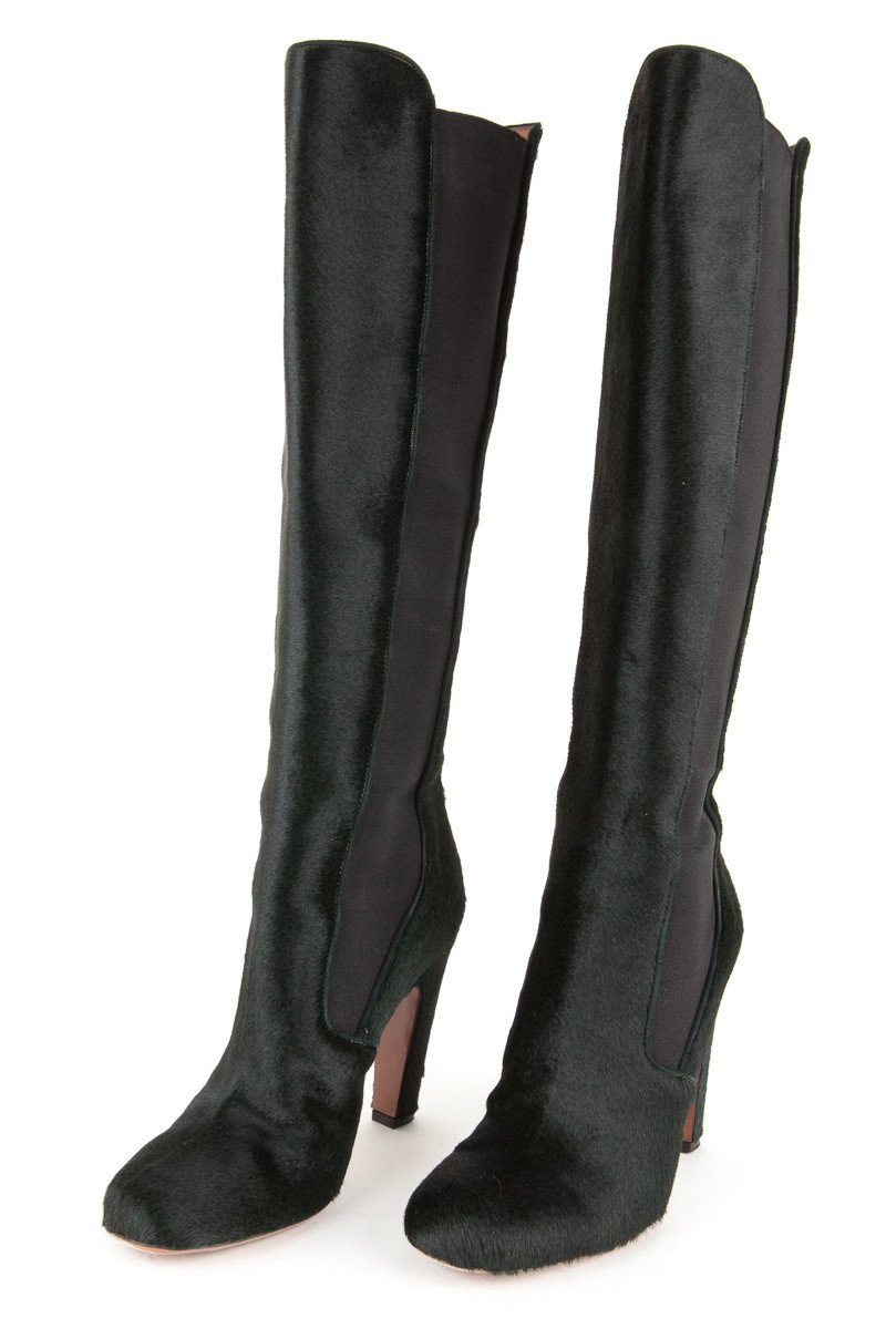 Alaïa 38 Dark Green Pony Hair Knee High Boots