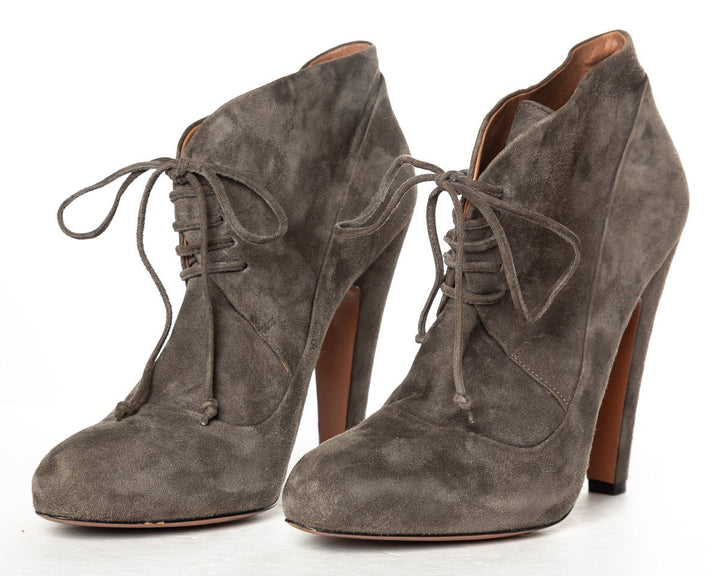 Alaïa Grey Suede Lace-Up Ankle Boots 38