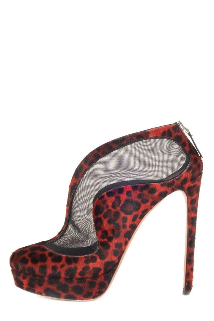 Alaïa Red Leopard Round Toe Ankle Booties 41