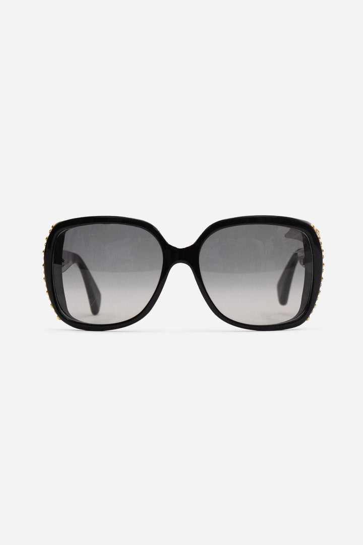 Black Round Frame Gold Studded Sunglasses