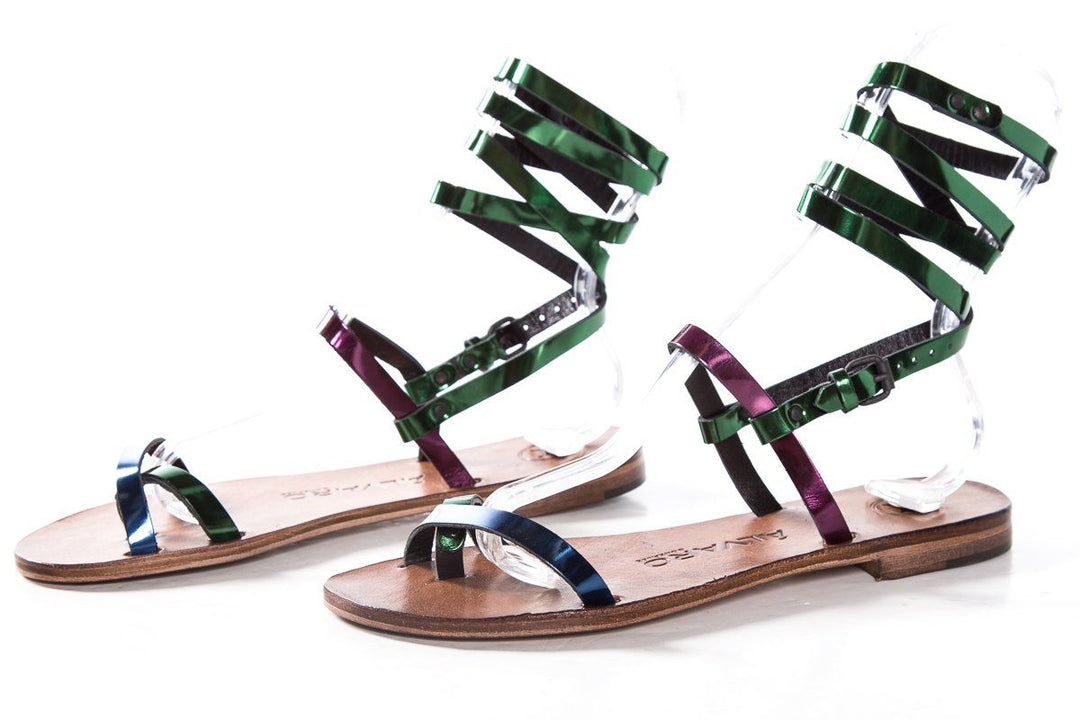 Alvaro Gonzalez Multicolored Metallic Leather Sandals SZ 37 NWT SALE