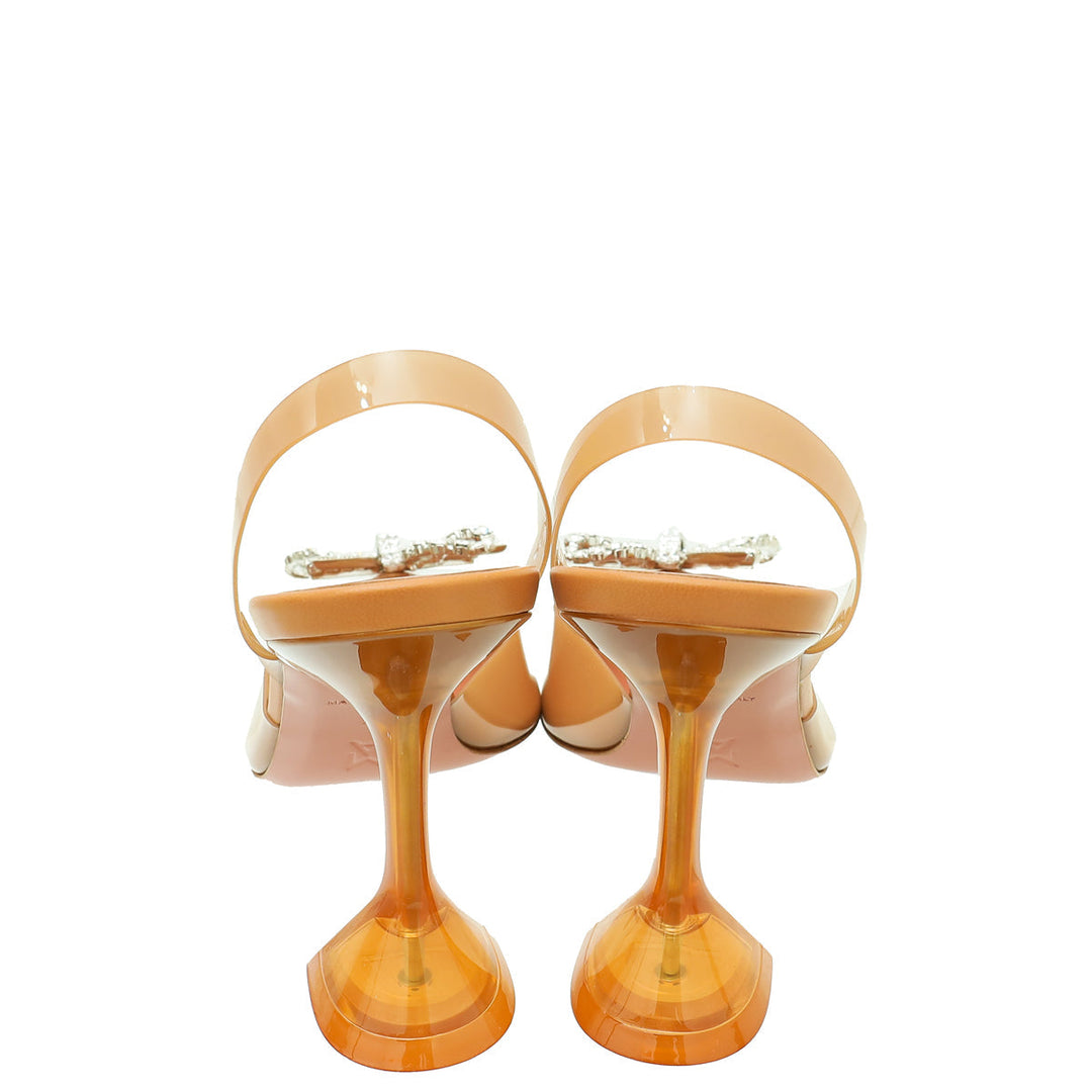 Amina Muaddi Tan Rosie Glass Slingback Pumps 38
