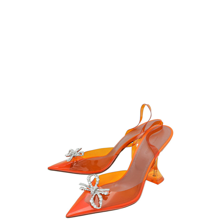 Amina Muaddi Orange Rosie Glass Crystal Bow PVC Pump