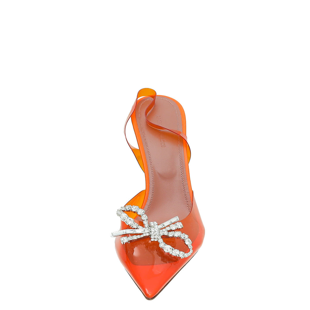 Amina Muaddi Orange Rosie Glass Crystal Bow PVC Pump