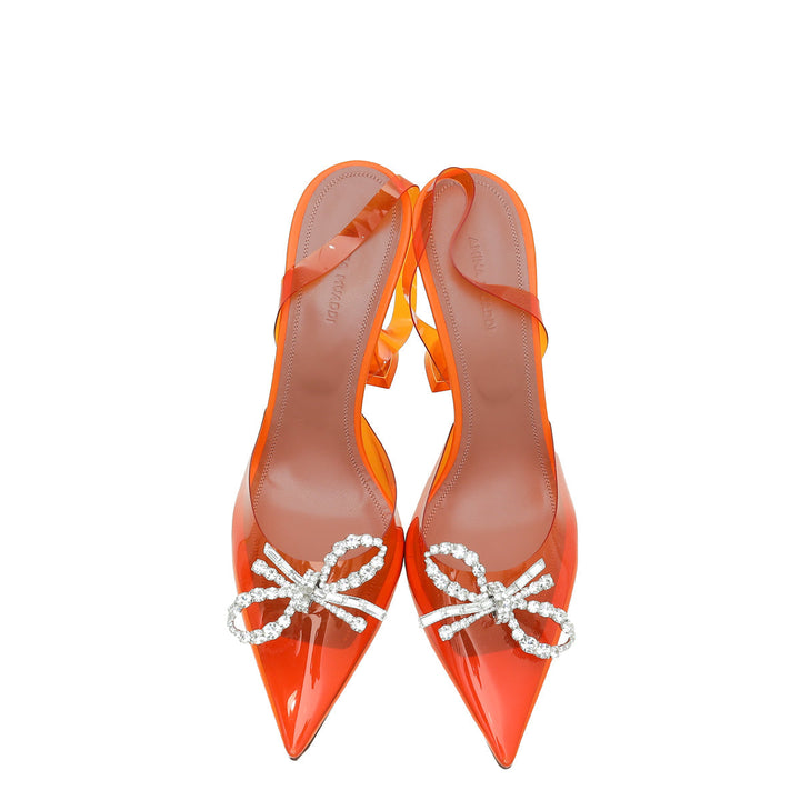 Amina Muaddi Orange Rosie Glass Crystal Bow PVC Pump