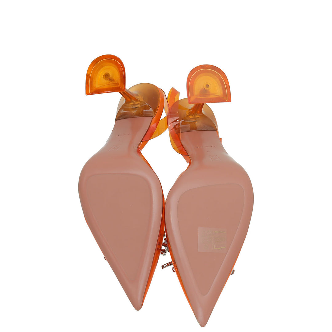Amina Muaddi Orange Rosie Glass Crystal Bow PVC Pump