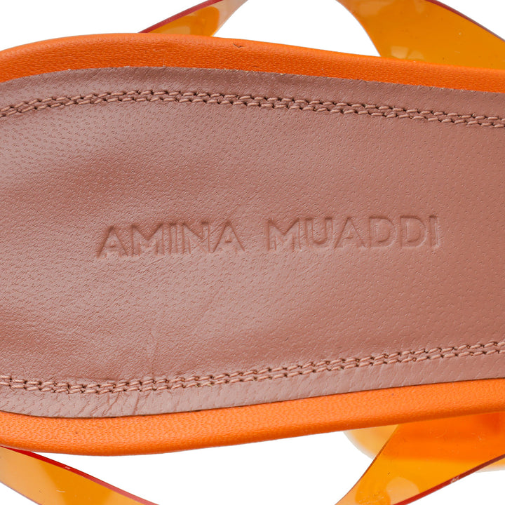 Amina Muaddi Orange Rosie Glass Crystal Bow PVC Pump