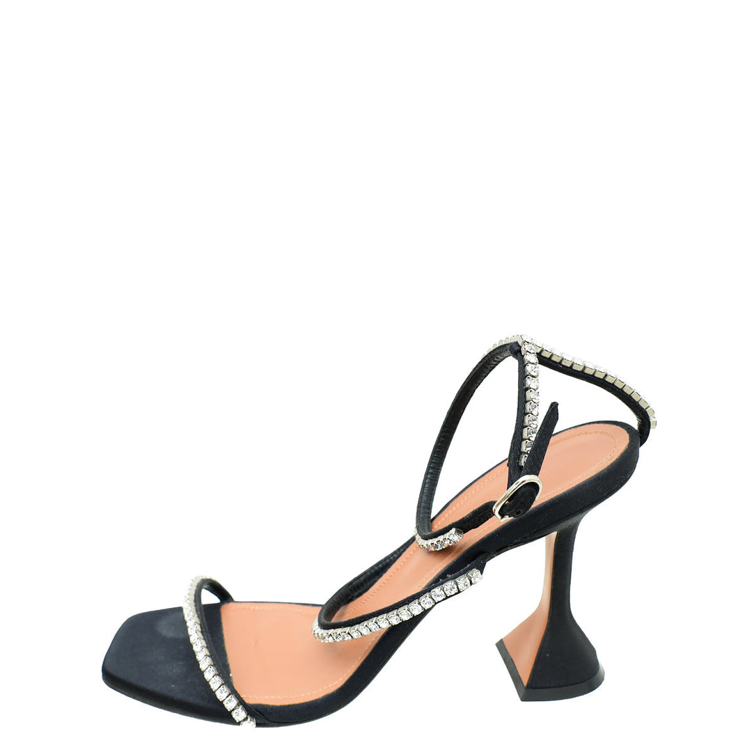 Amina Muaddi Black Satin Gilda 95 Embellished Sandal 37.5