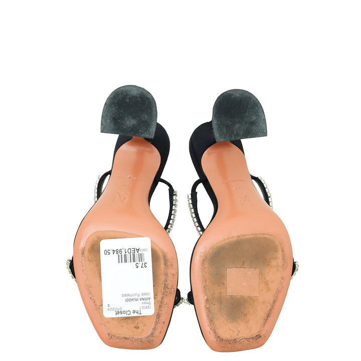 Amina Muaddi Black Satin Gilda 95 Embellished Sandal 37.5