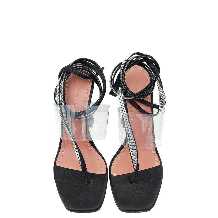 Amina Muaddi Black Zula Crystal Ankle Wrap Sandal 37.5