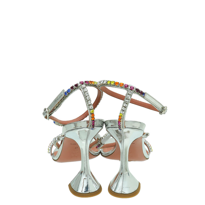 Amina Muaddi Metallic Silver Gilda 95 Ankle Strap Sandals 37