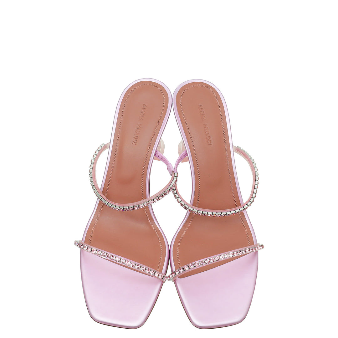 Amina Muaddi Pink Gilda Glass Mules 39