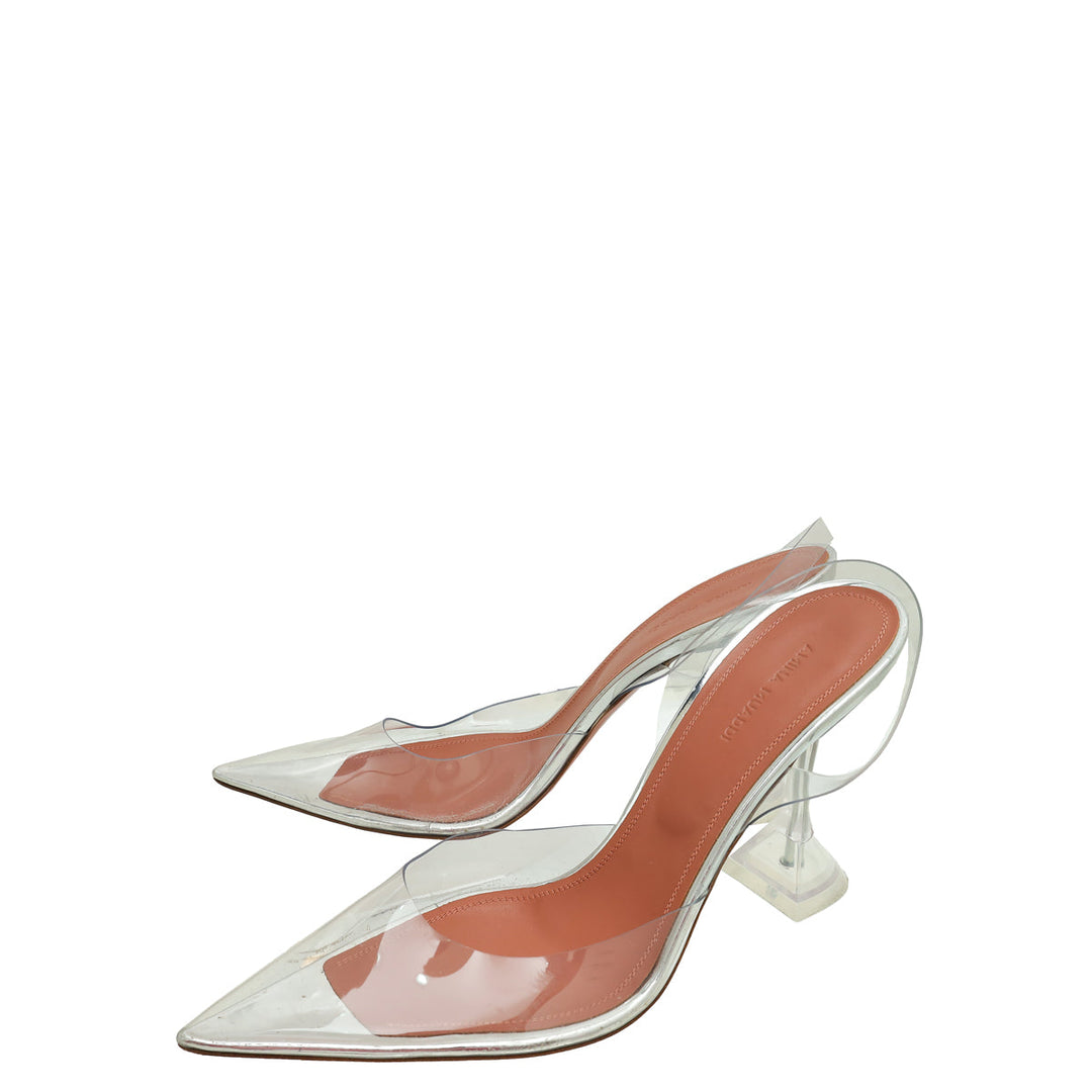 Amina Muaddi Clear Holli Glass Slingback 95 Pumps 40.5