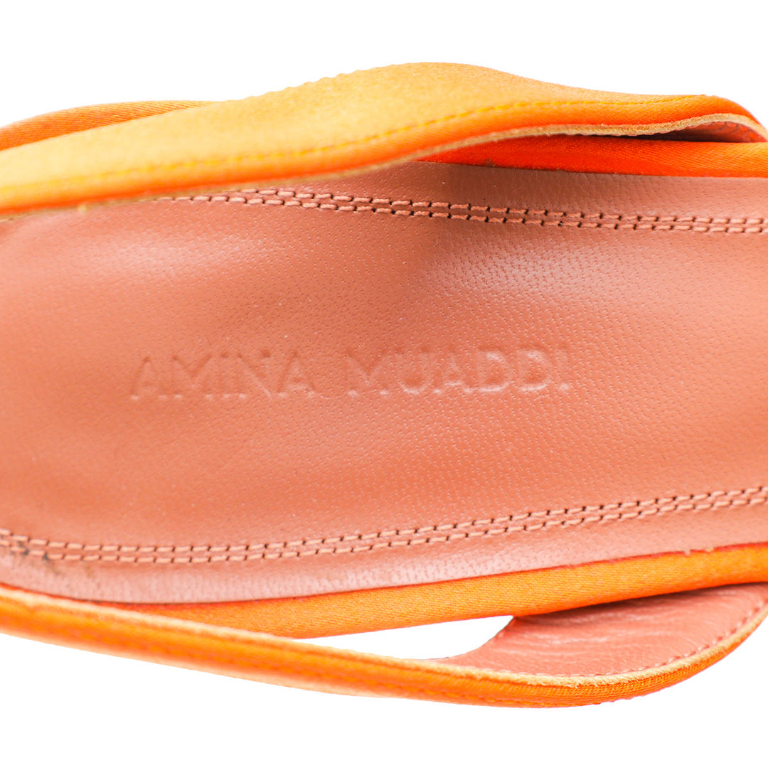 Amina Muaddi Orange Satin Crystal Begum Slingback Pumps 40