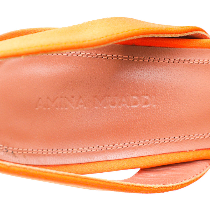 Amina Muaddi Orange Satin Crystal Begum Slingback Pumps 40