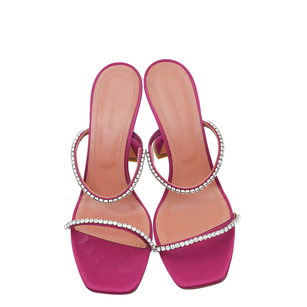 Amina Muaddi Violet Satin Gilda Crystal Sandal 38.5