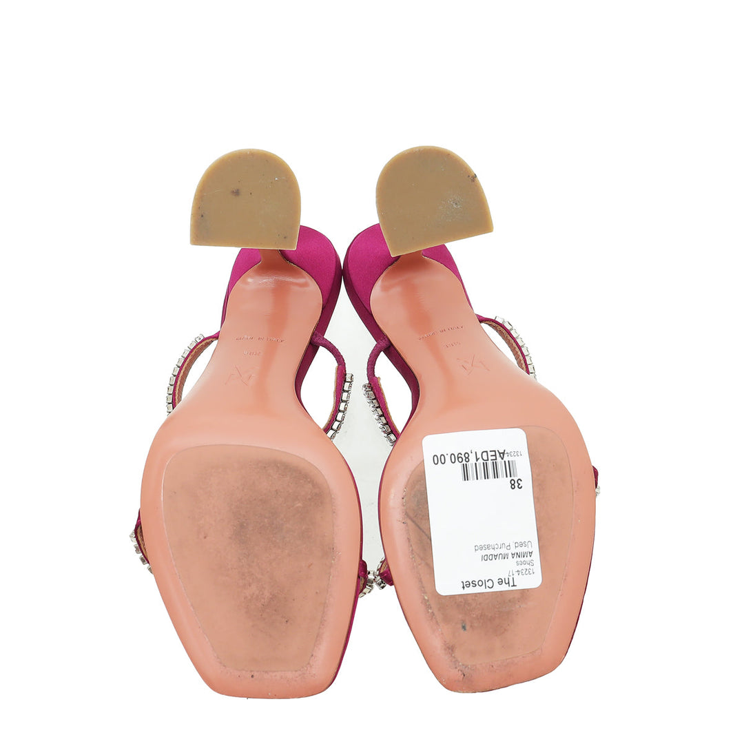 Amina Muaddi Violet Satin Gilda Crystal Sandal 38.5